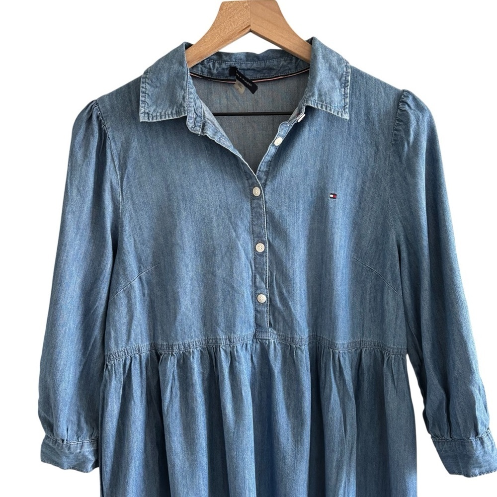 Tommy Hilfiger Tiered Chambray Shirtdress Size 6 Casual Western Boho Cottagecore - Picture 3 of 16